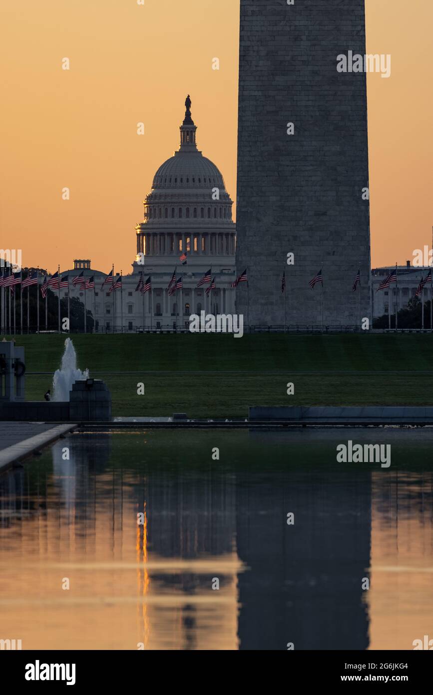 Sunrise at the National Mall in Washington DC Stock Photo