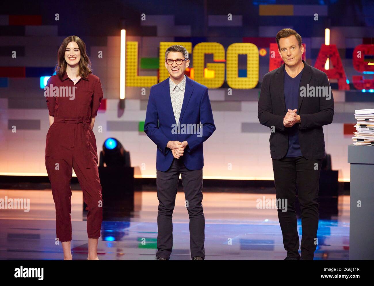 LEGO MASTERS, from left: judges Amy Corbett and Jamie Berard, host Will  Arnett, One Floating Brick', (Season 2, ep. 205, aired July 6, 2021).  photo: Tom Griscom / ©Fox / Courtesy Everett Collection Stock Photo - Alamy
