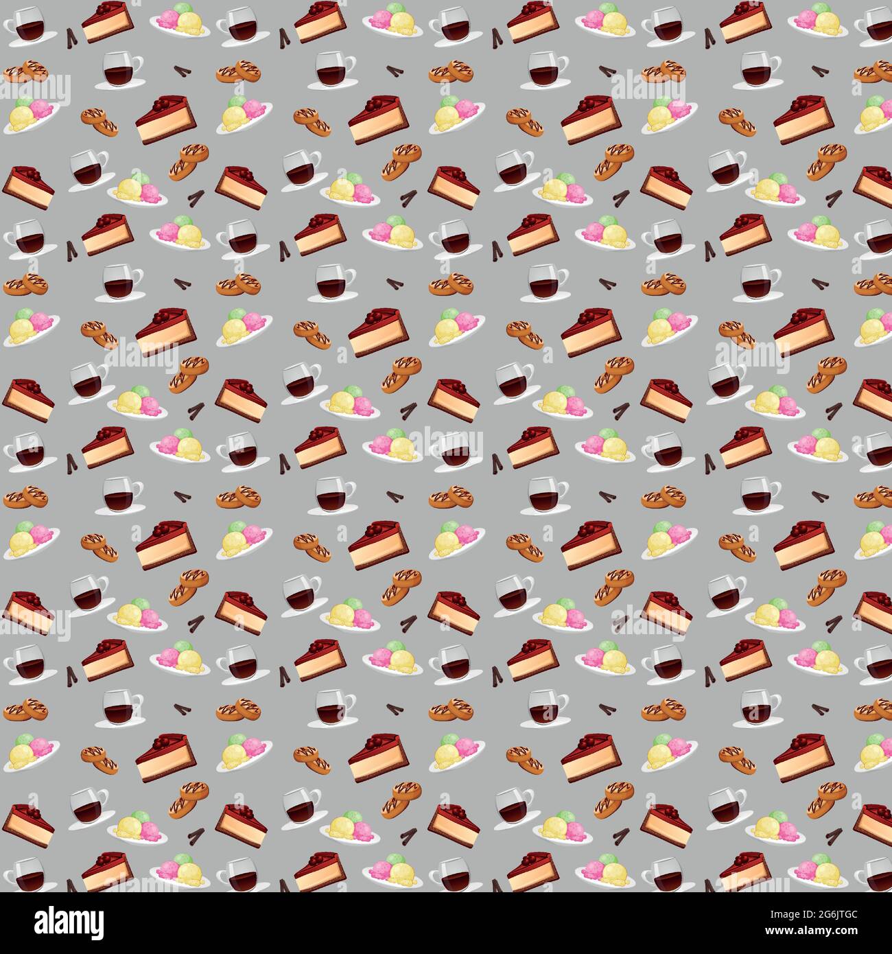 Seamless pattern, various sweets and drinks - Vector illustration Stock Vector