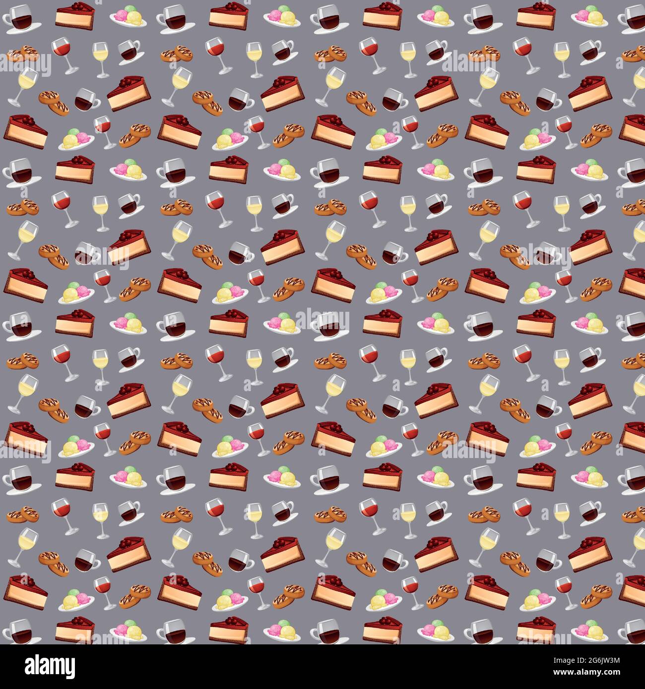 Seamless pattern, various sweets and drinks - Vector illustration Stock Vector