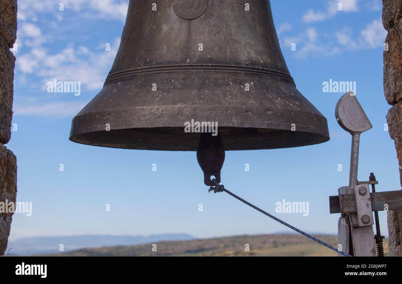 Church bell of little rural village. Selective focus Stock Photo