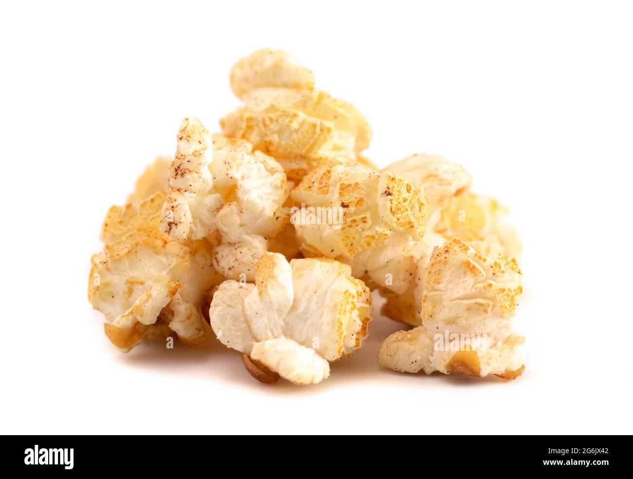 Cinnamon Toast Flavored Popcorn on a White Background Stock Photo