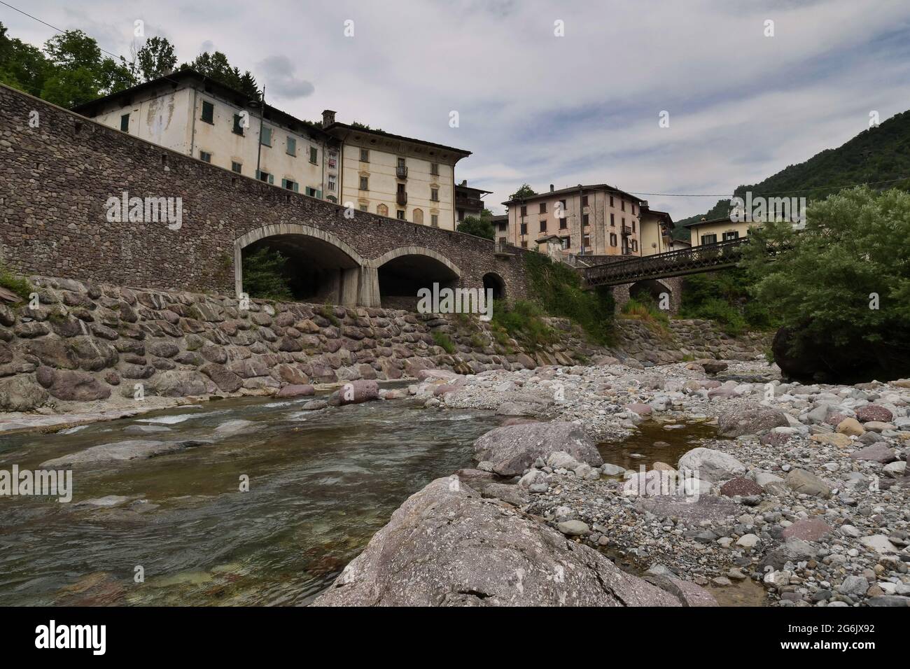 View of the small town of the Cassiglio 113 inhabitants in Brembana Valley Bergamo, Italy Stock Photo