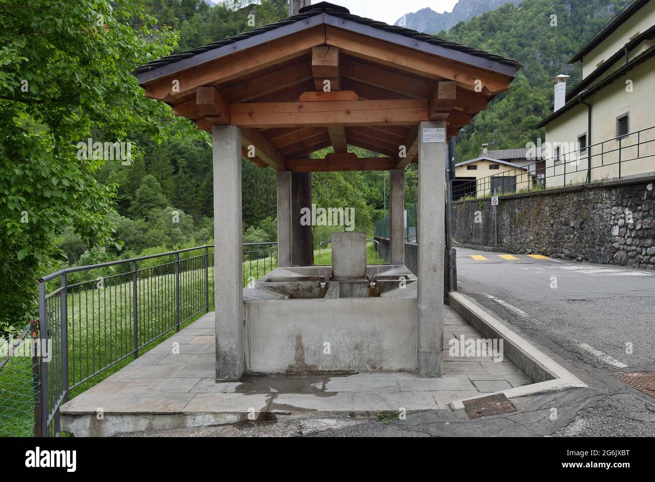 Historic wash house in Cassiglio little town in Brembana Valley Bergamo, Italy Stock Photo