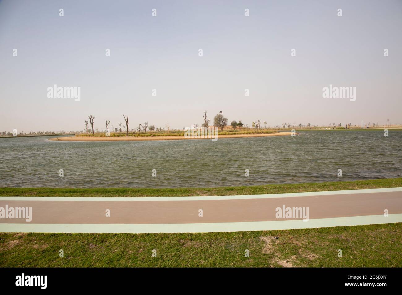 The Love Lakes in Al Qudra, Dubai, UAE. --- The Love Lakes Dubai are made up of two artificial heart shaped lakes. The lake is so big that it can be s Stock Photo