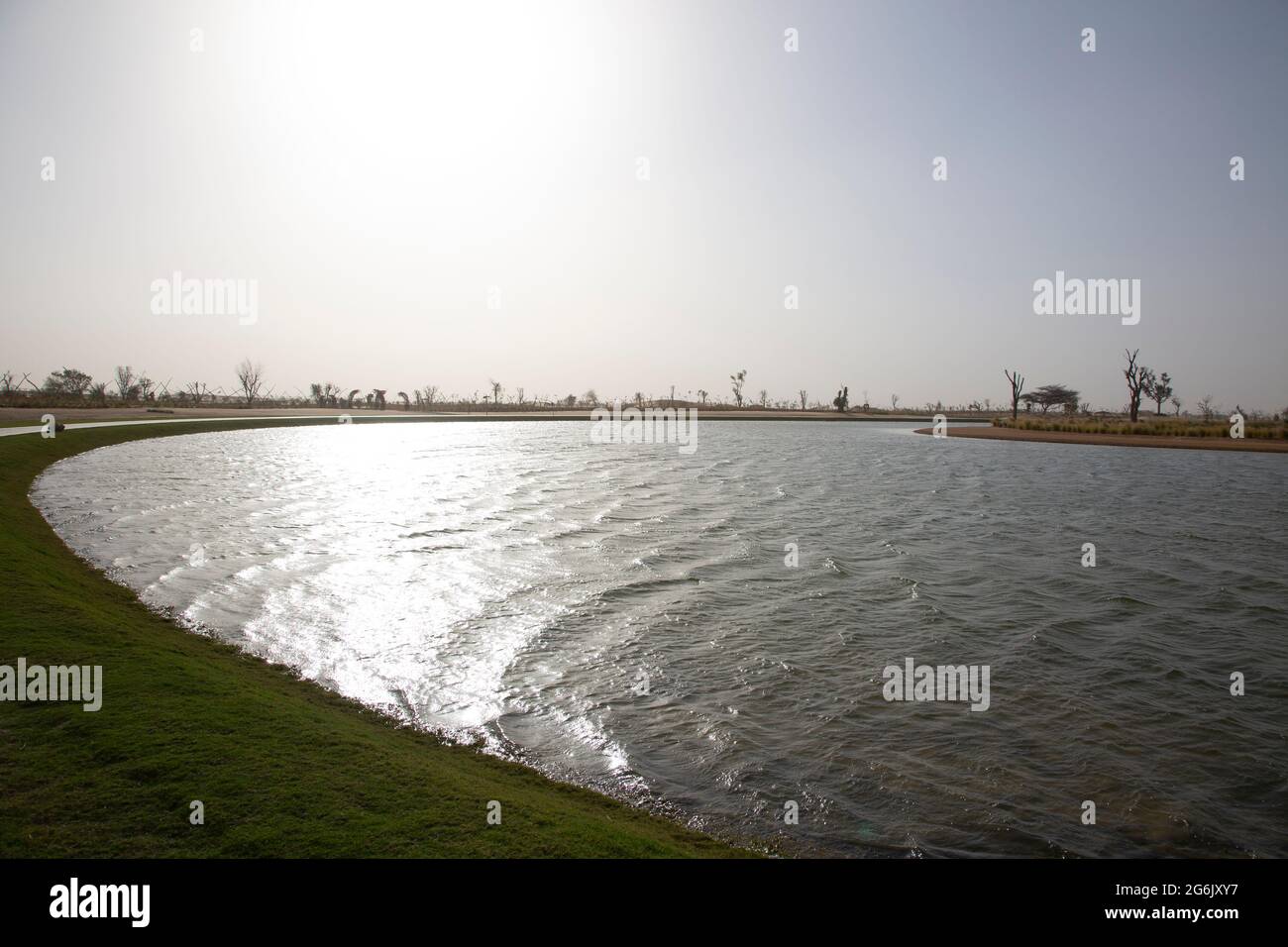 The Love Lakes in Al Qudra, Dubai, UAE. --- The Love Lakes Dubai are made up of two artificial heart shaped lakes. The lake is so big that it can be s Stock Photo