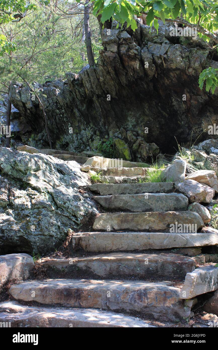 Stone stairway on a nature hike trail Stock Photo