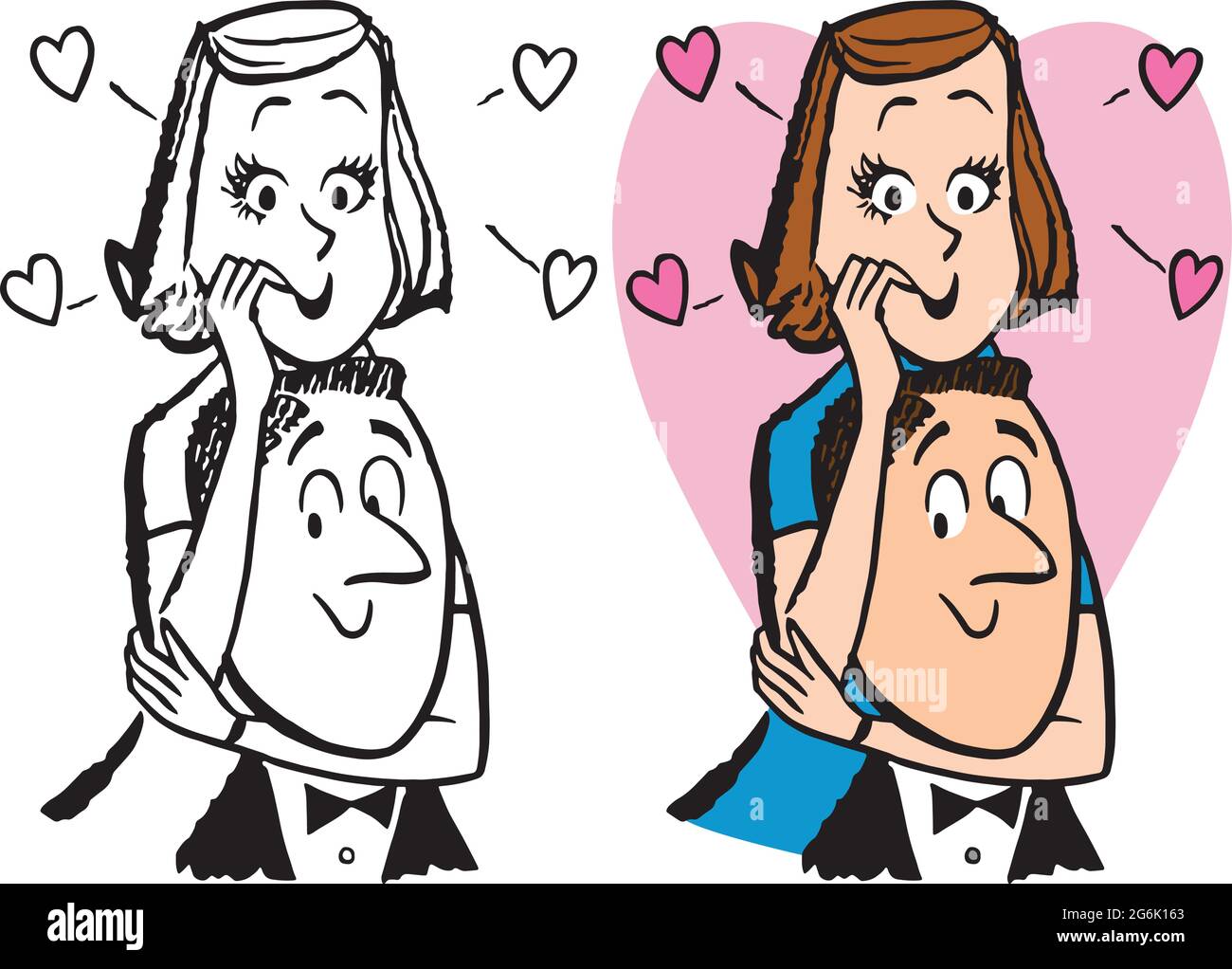 A vintage retro cartoon of a loving married couple. Stock Vector