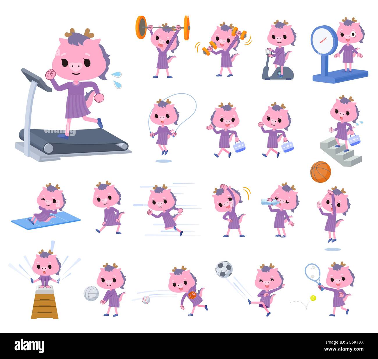 A set of Dragon girl on exercise and sports.It's vector art so it's easy to edit. Stock Vector