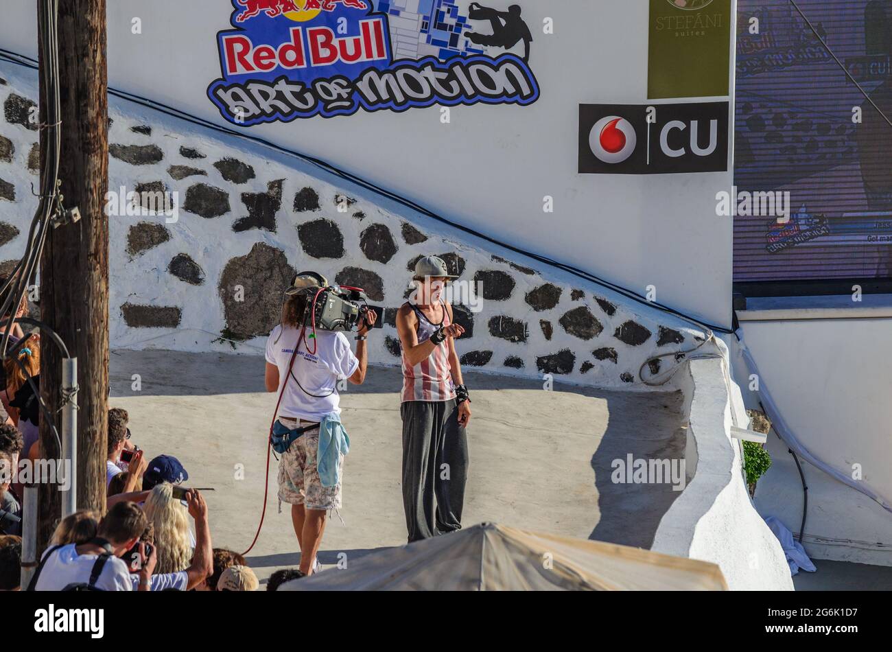 Parkour Athletes in action. Tourists and visitors wait to see a unique