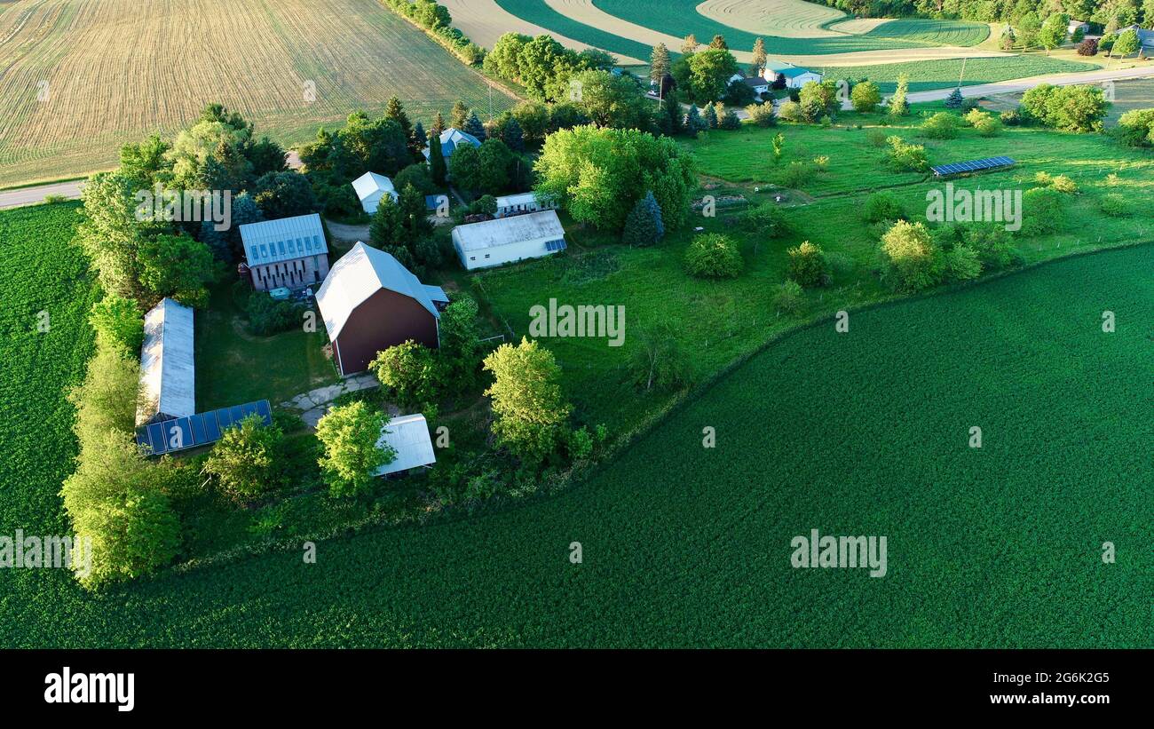 Aerial View, At Sunset, Of Solar Powered Small Organic Farm B&B In ...