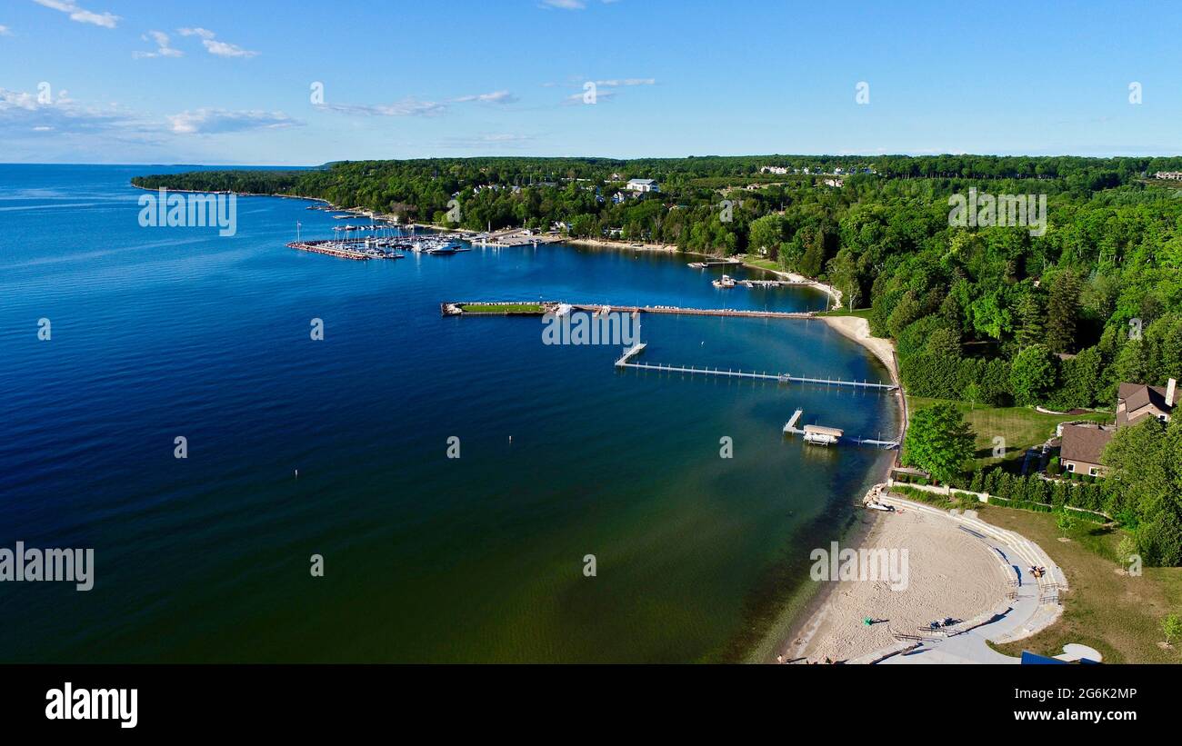 Beautiful aerial view captured over the quaint, coastal community of