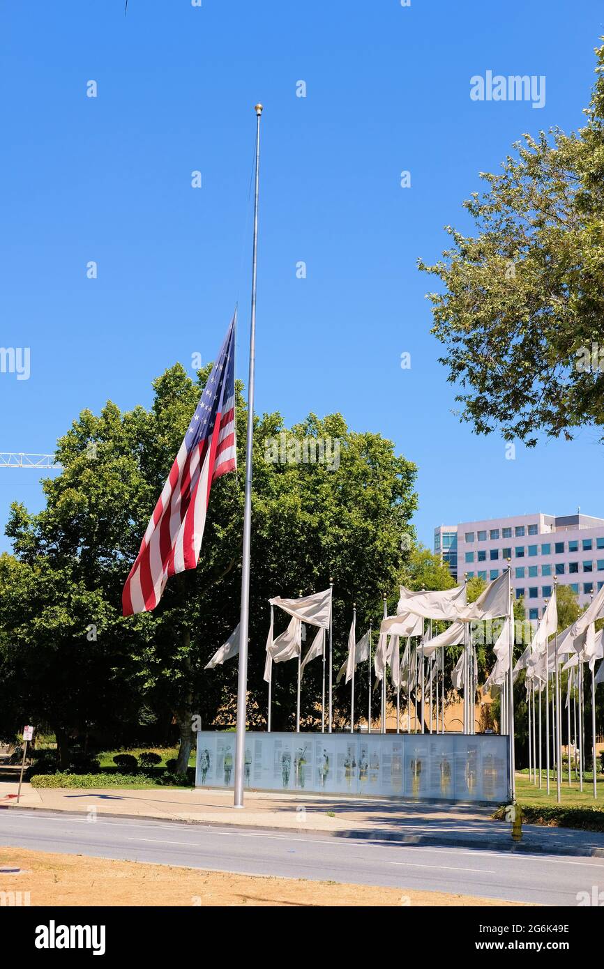 Veterans Memorial in San Jose, California; a commemorative public art installation in honor of those who served in a United States military branch. Stock Photo