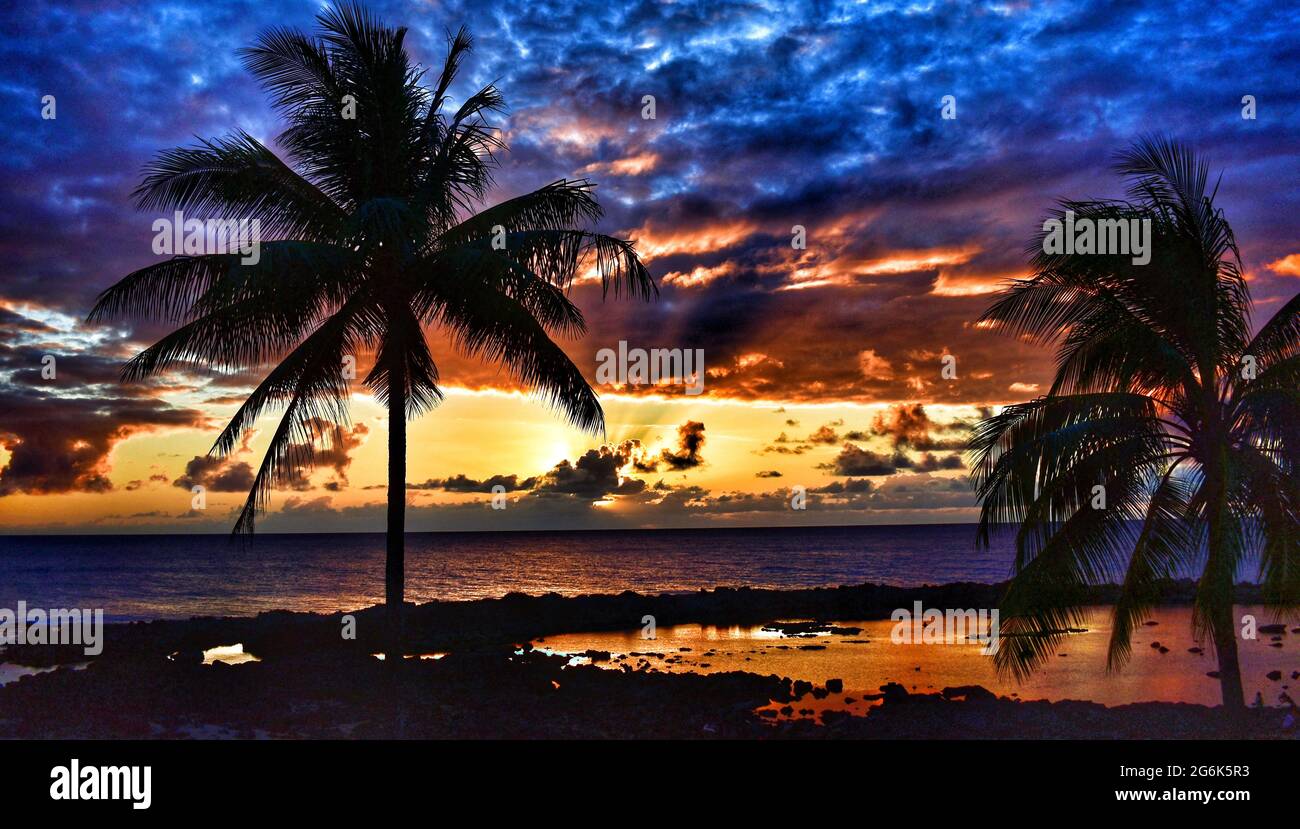 Sunset at Waimea Bay, North Shore, Oahu, HI Stock Photo Alamy