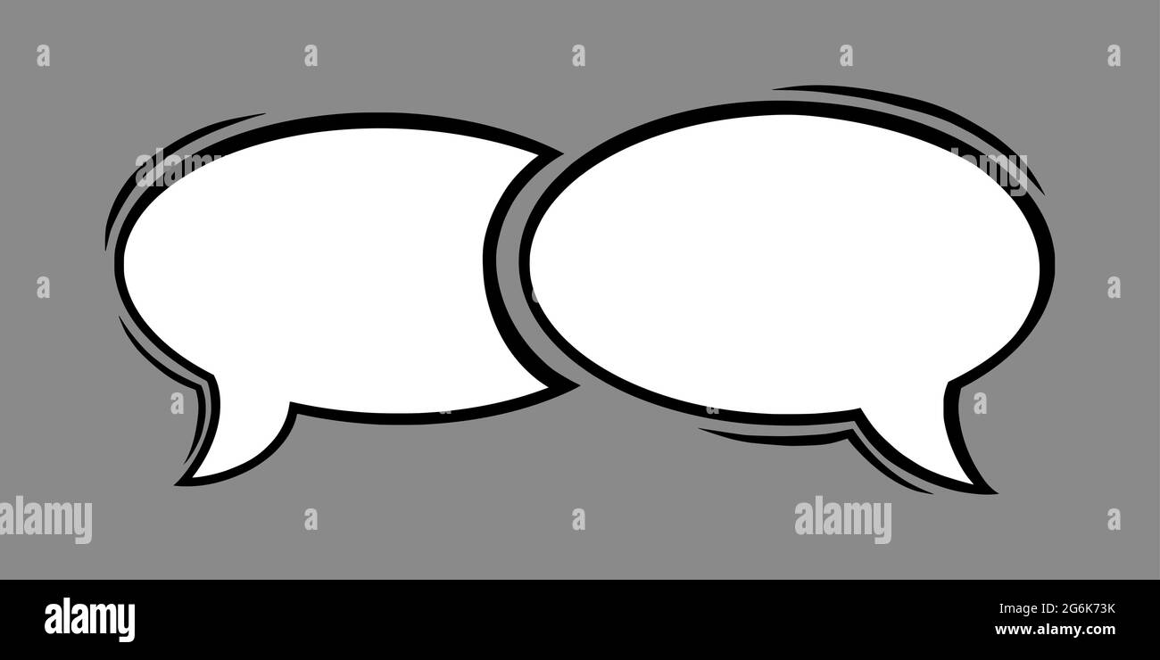Dialog speech bubble in comic style. Double oval speech bubble isolated in grey background. Handdrawn vector illustration Stock Vector