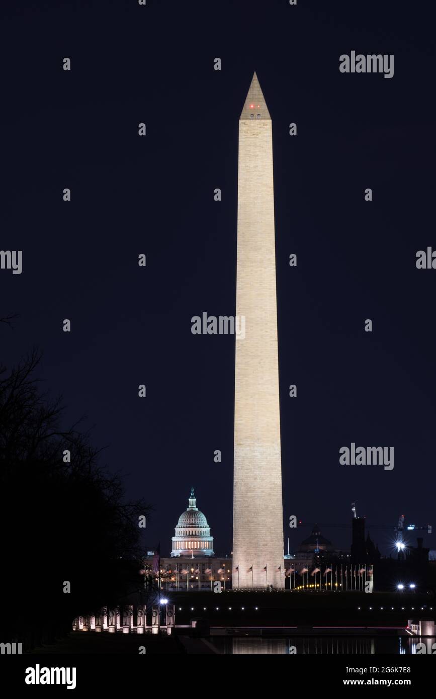 Washington Monument the tallest building at night time in Washington DC Stock Photo