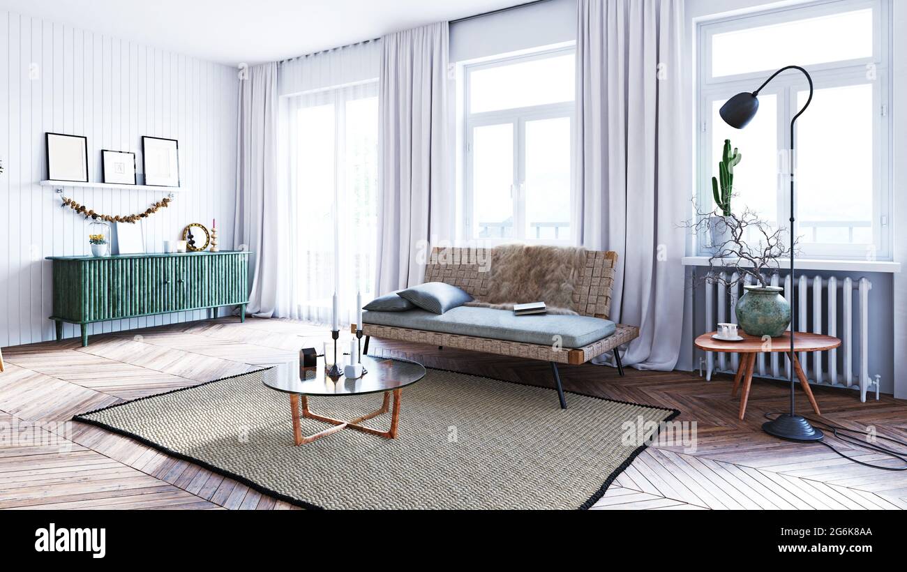 modern living interior design. 3d concept illustration Stock Photo - Alamy
