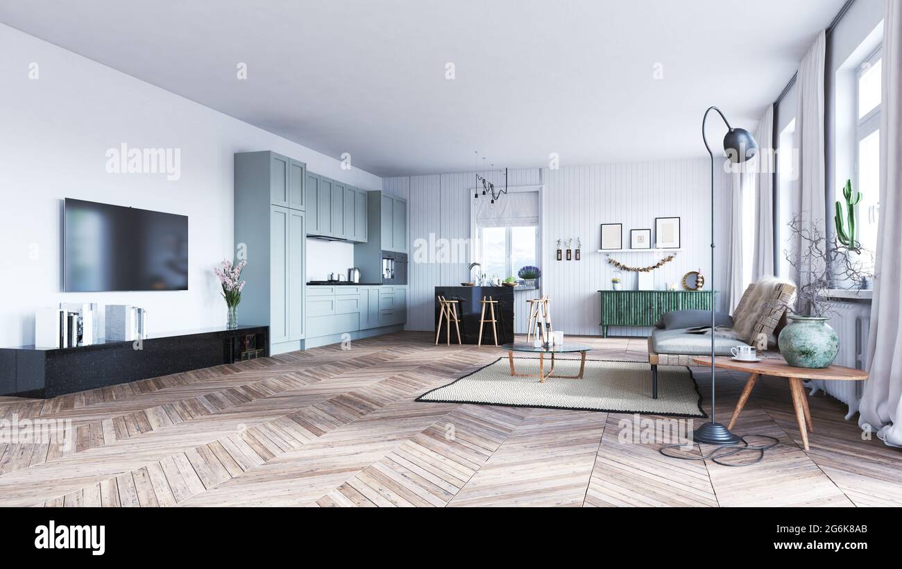 modern living interior design. 3d concept illustration Stock Photo - Alamy