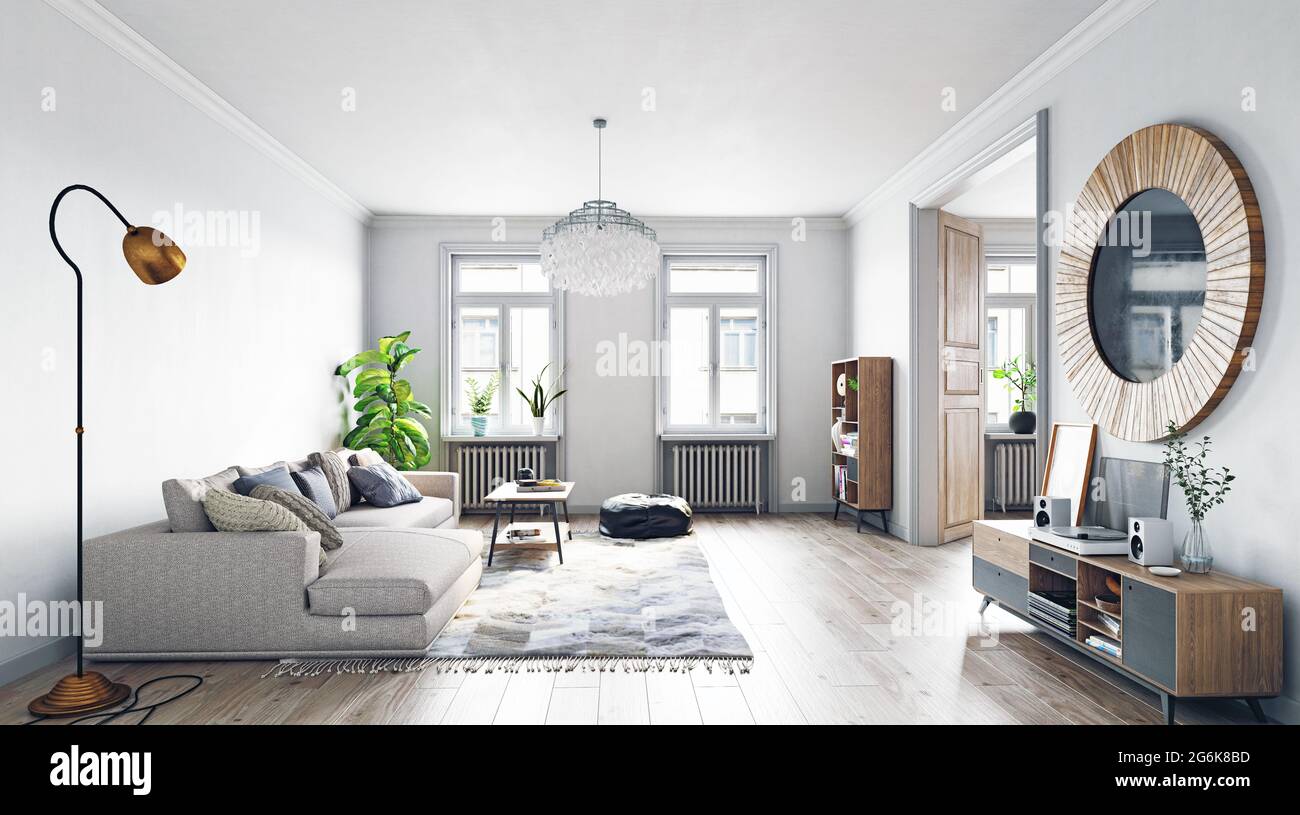 modern living interior design. 3d concept illustration Stock Photo - Alamy