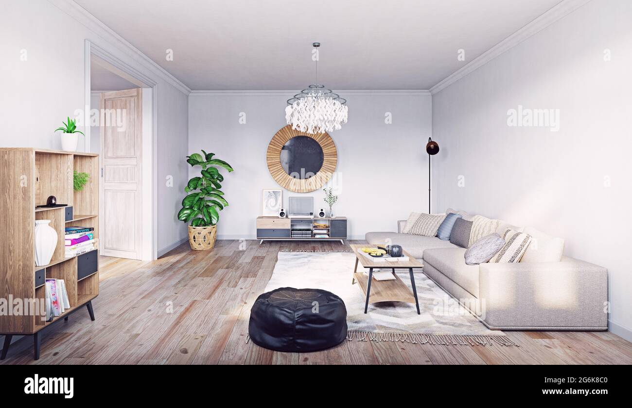 modern living interior design. 3d concept illustration Stock Photo - Alamy