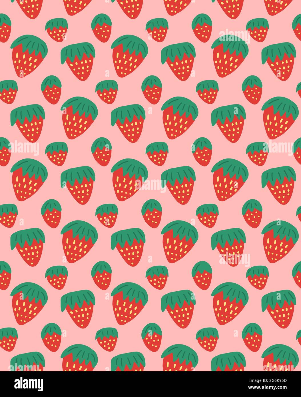 Simple childish pattern with strawberries on pink background. Vector natural flat texture with berries. Fabric with sweet delicious food. Wallpaper an Stock Vector