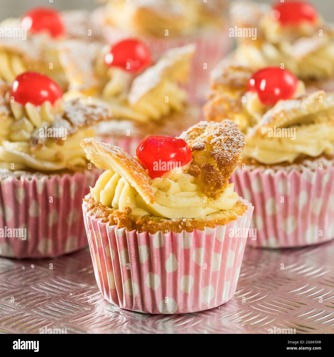 Fairy cakes. Traditional British style cupcake. UK Food Stock Photo
