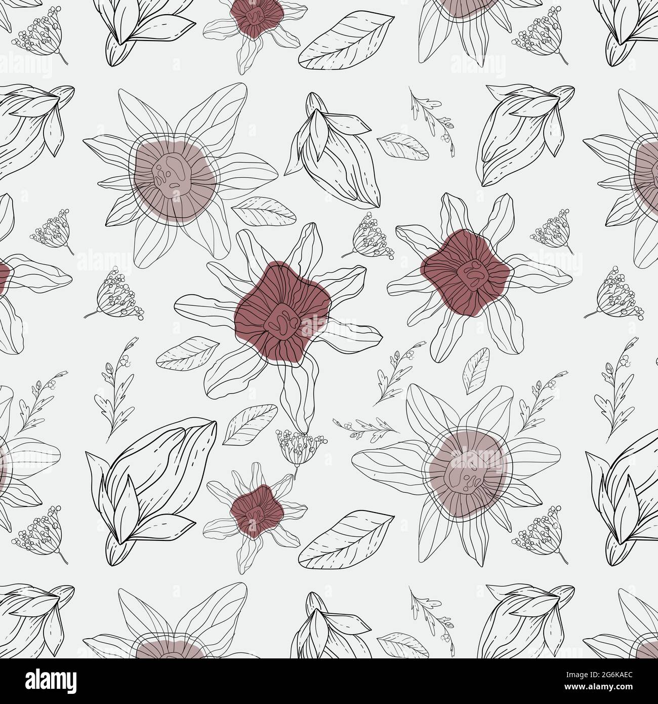 Seamless pattern, different leaves and branches - Vector illustration Stock Vector