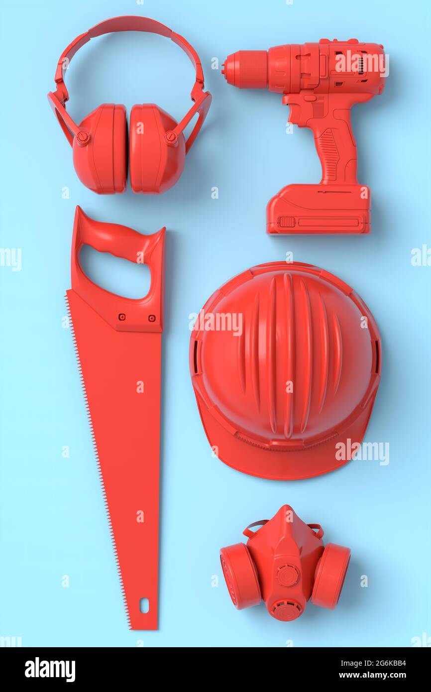 Top view of monochrome construction tools for repair and installation ...