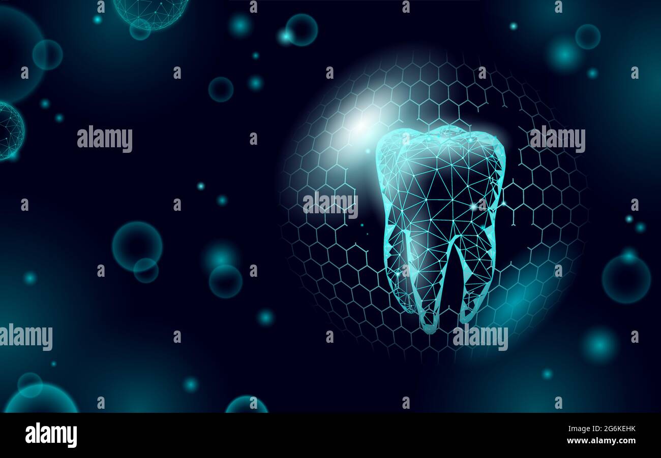 Low poly tooth protection medical concept. Cavity prevent shield