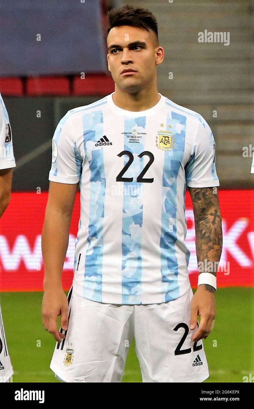 Brazil , 06/07/2021, Lautaro Martínez of Argentina during the Copa America 2021, semi-final football match between Argentina and Colombia on July 6, 2021 at Estádio Nacional Mané Garrincha in Brasilia, Brazil. Photo by Laurent Lairys/ABACAPRESS.COM Stock Photo