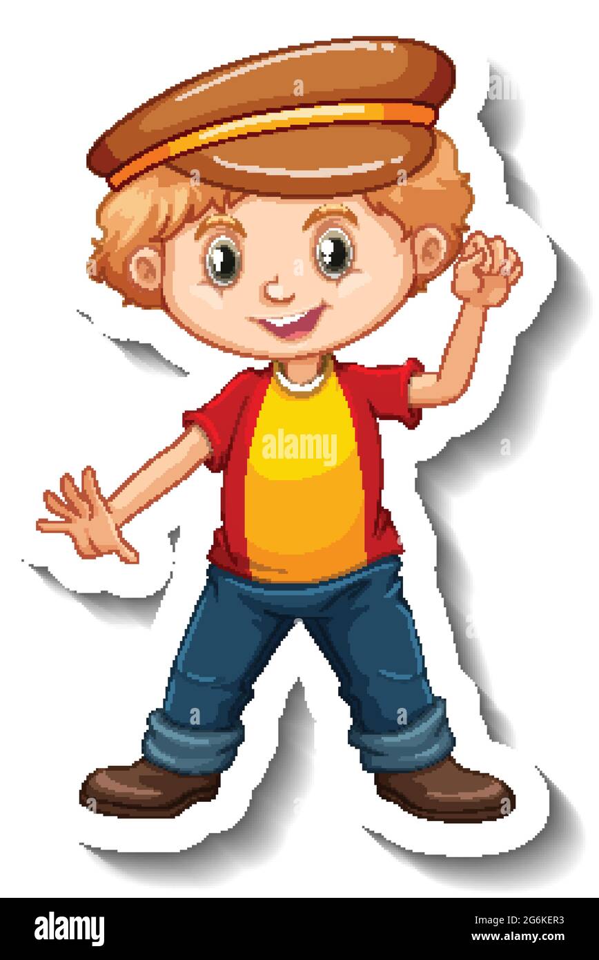 A boy wearing hat cartoon character sticker illustration Stock Vector ...