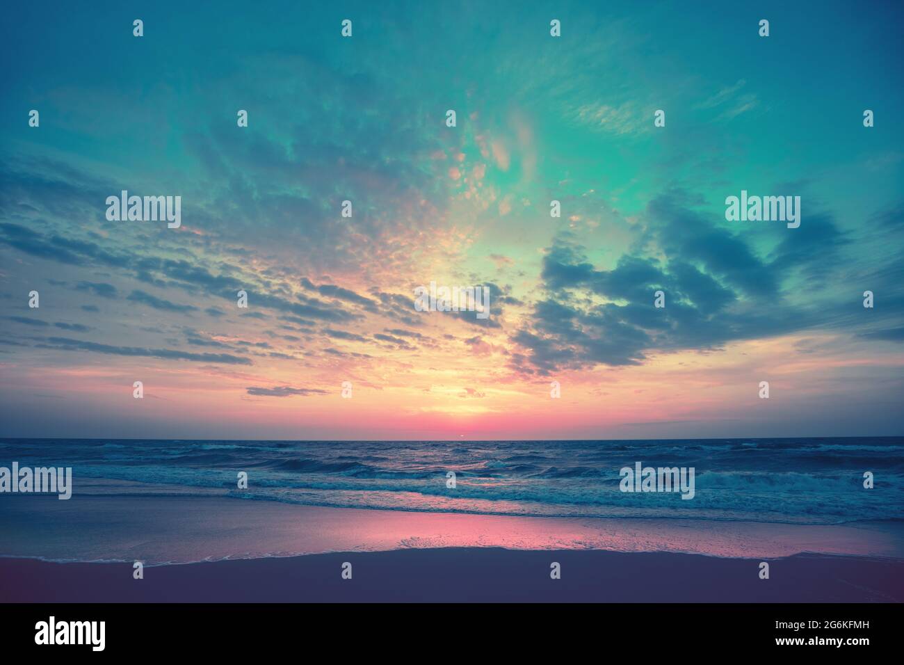 Seascape in the evening. Sunset over the sea with the beautiful ...