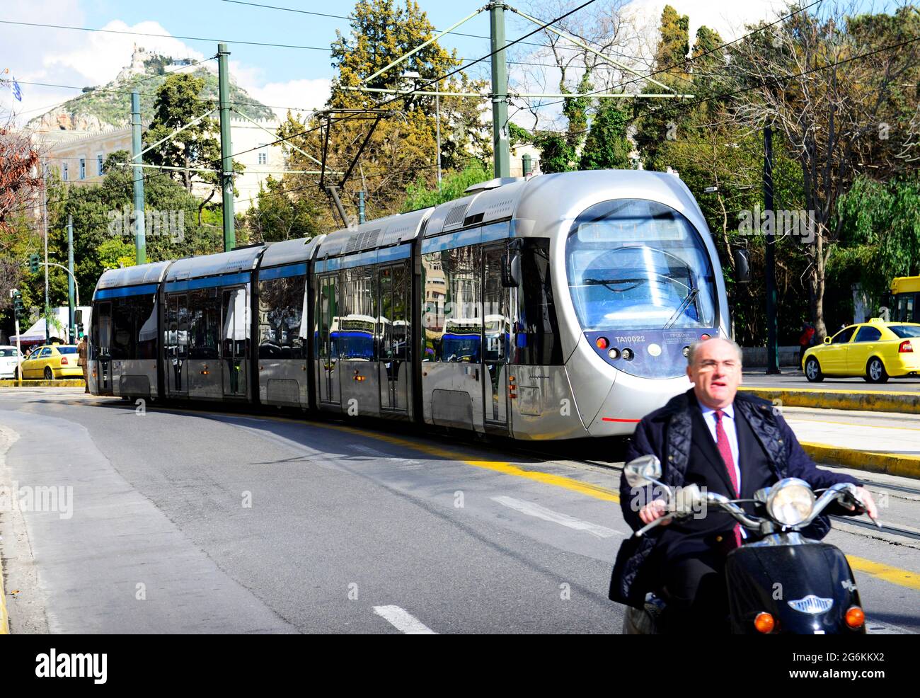 A modern tram on Leoforos Vasilisis