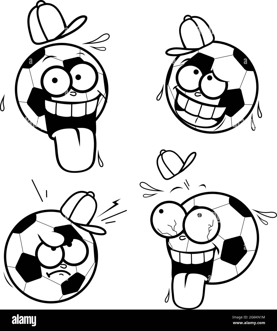 Cartoon soccer balls. Vector black and white coloring page Stock Vector