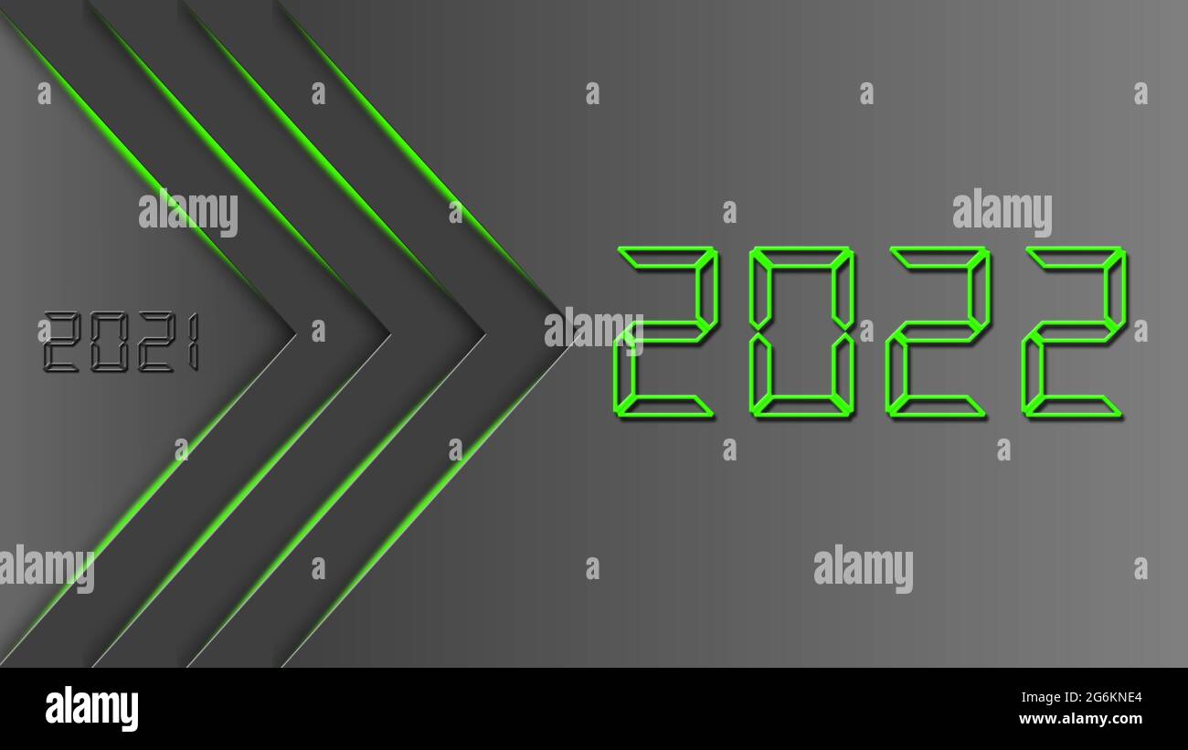 Year change 2022 on abstract background - graphic arrows with green colored shadow lines and green digits - 3D illustration Stock Photo