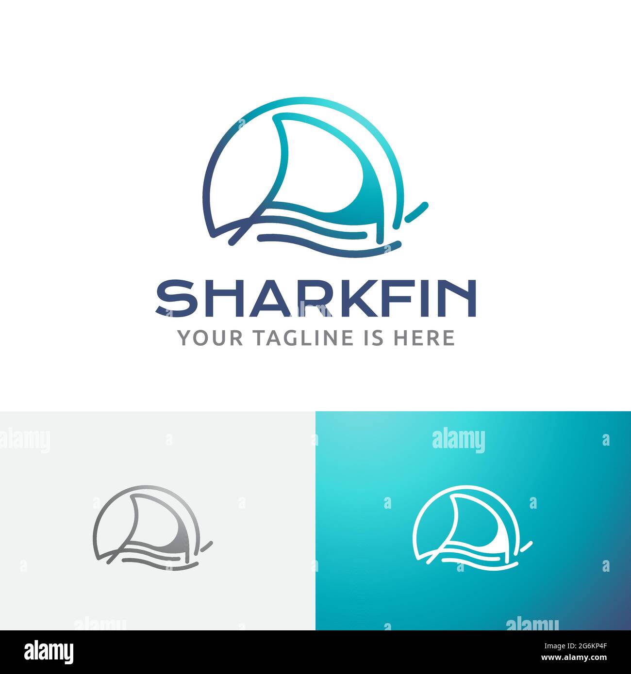 Shark Fin Fish Wave Ocean Wildlife Line Logo Stock Vector