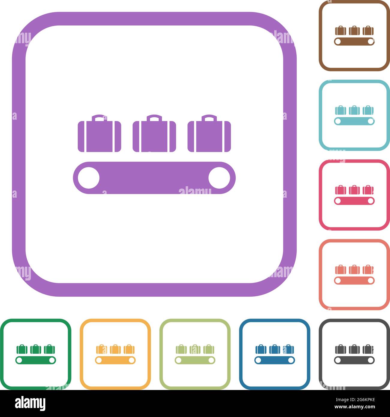Luggage conveyor simple icons in color rounded square frames on white