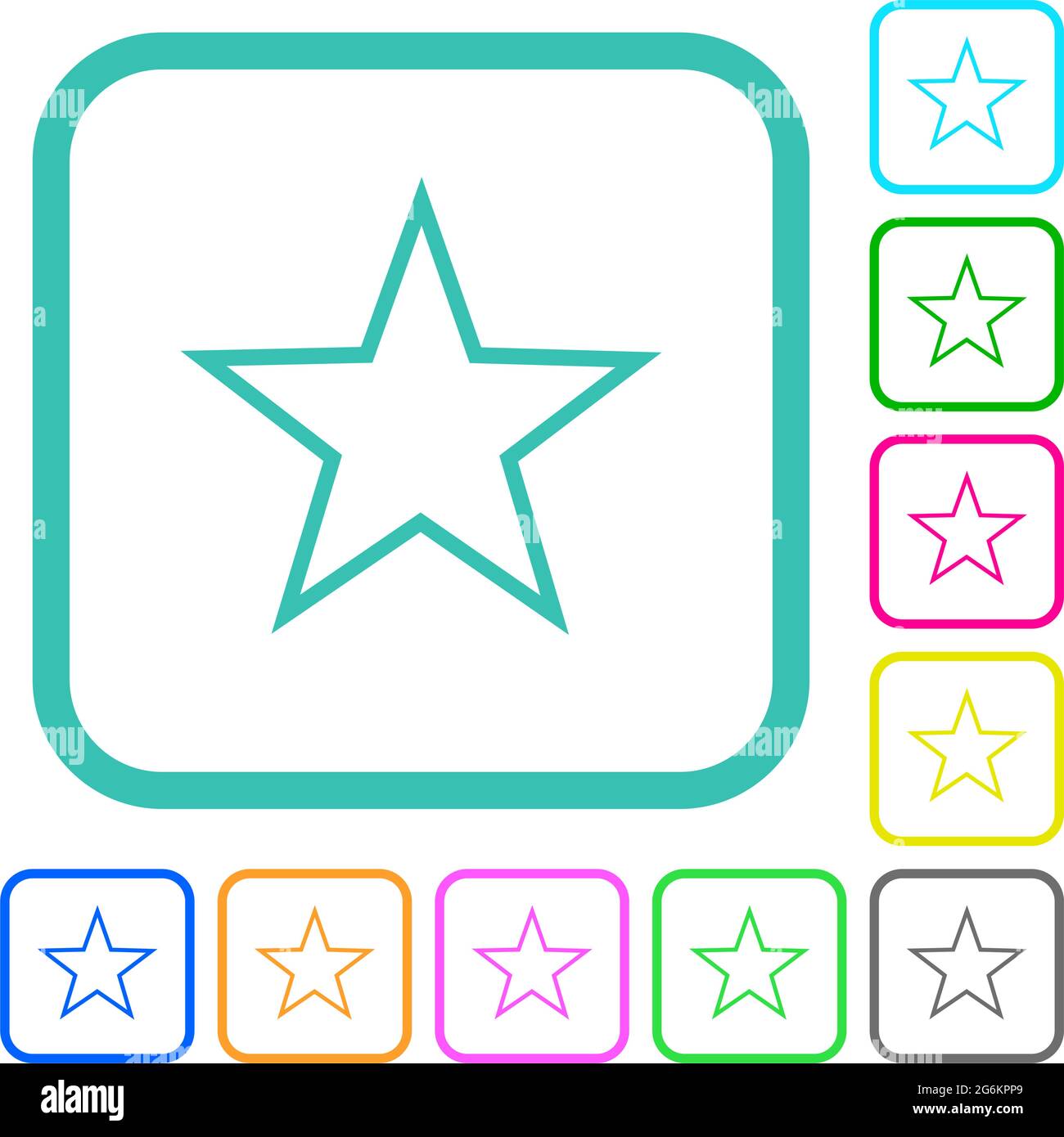 Favorite outline vivid colored flat icons in curved borders on white ...