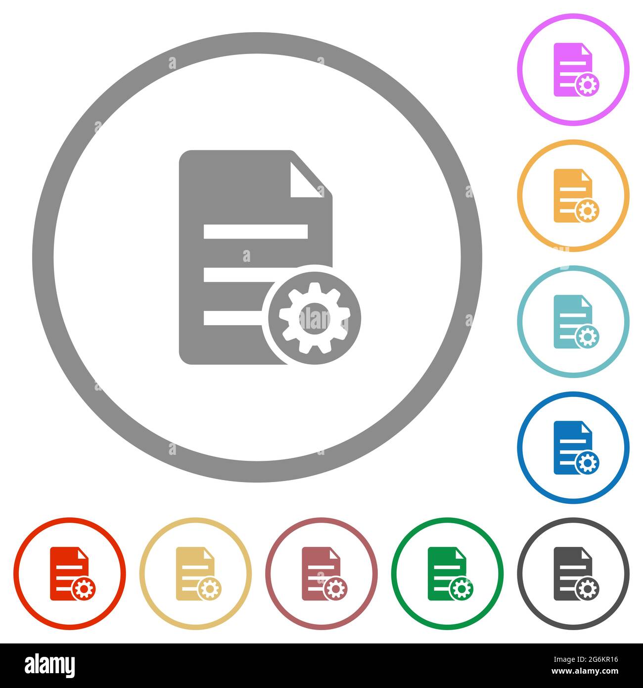 Document settings flat color icons in round outlines on white ...