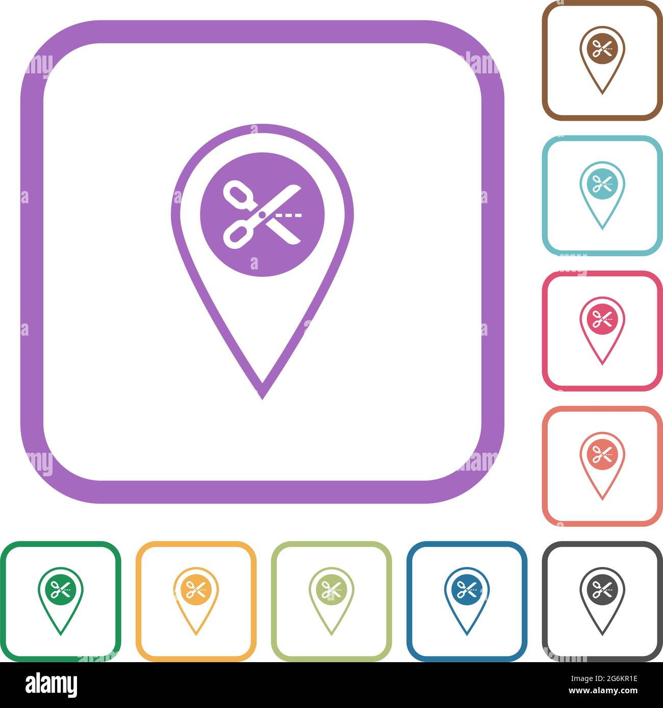 Cut GPS location simple icons in color rounded square frames on white ...