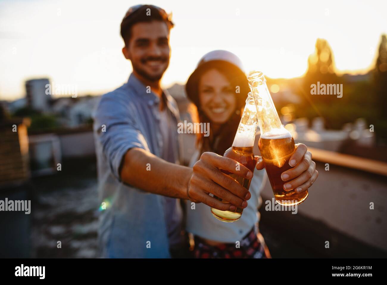 Happy cheerful couple having fun together on date outdoor Stock Photo ...