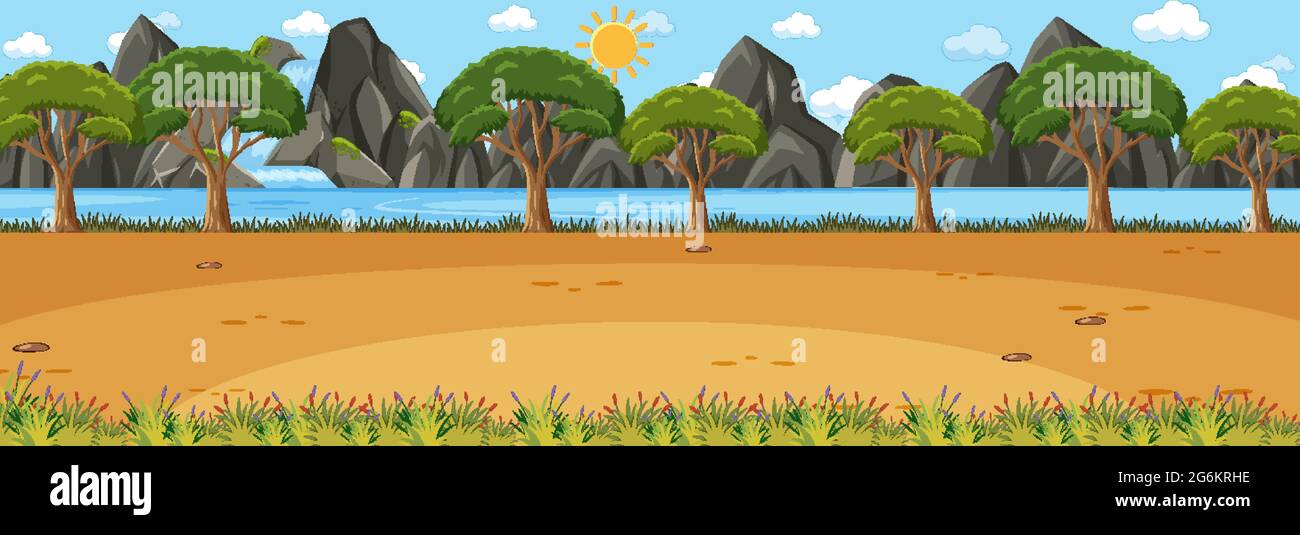 Blank panorama landscape scene with many trees illustration Stock ...