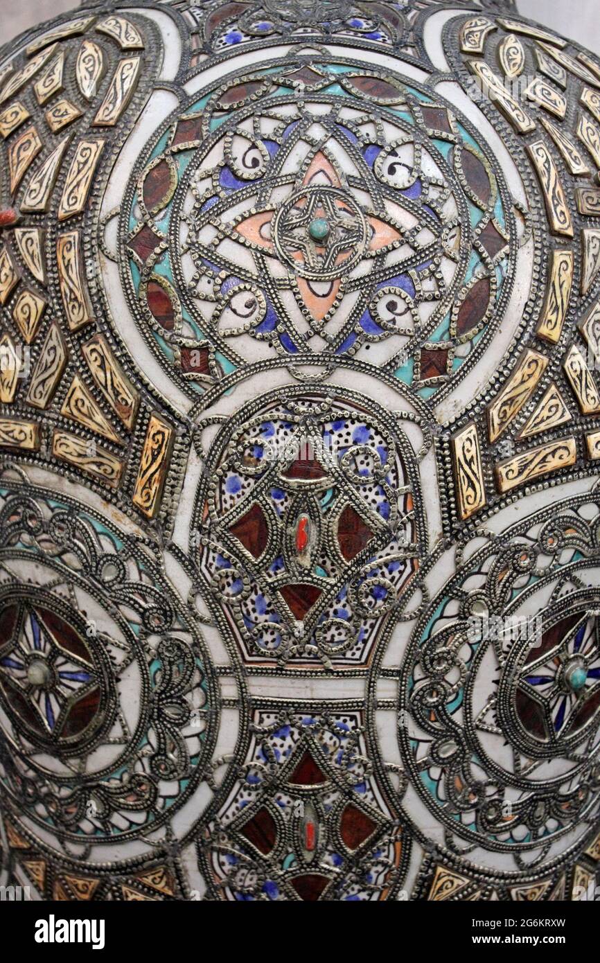 Close Up Of Pottery Vase Detail Pottery Ceramic With Metal Overlay In