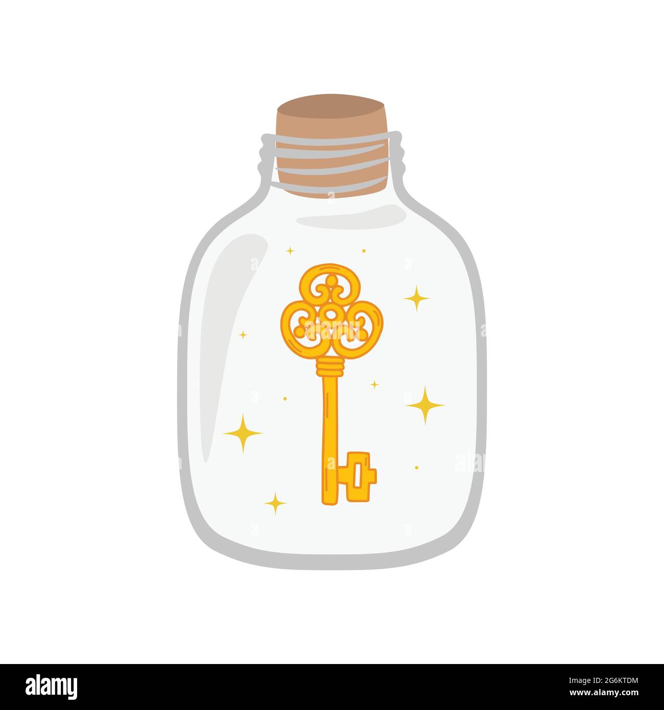 Bottle with key inside. Concept password protection. Vector illustration isolated on white background. Stock Vector