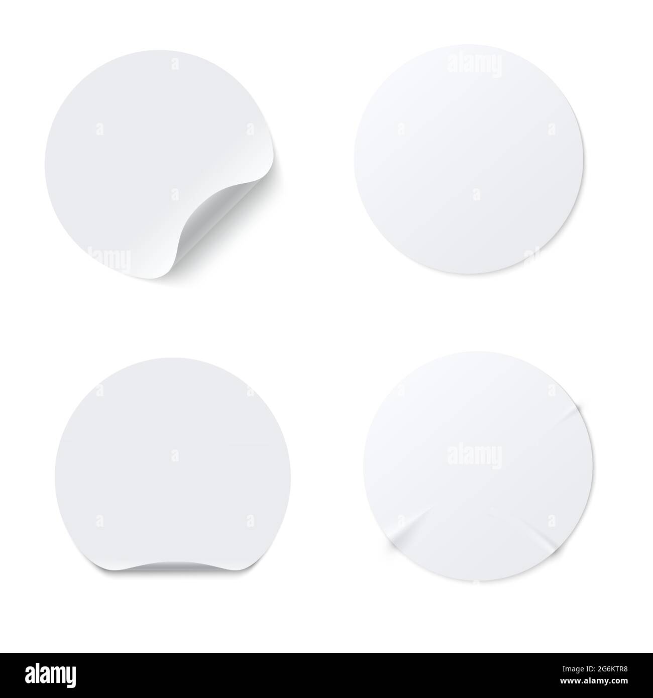 Realistic template of white round paper adhesive sticker with curved
