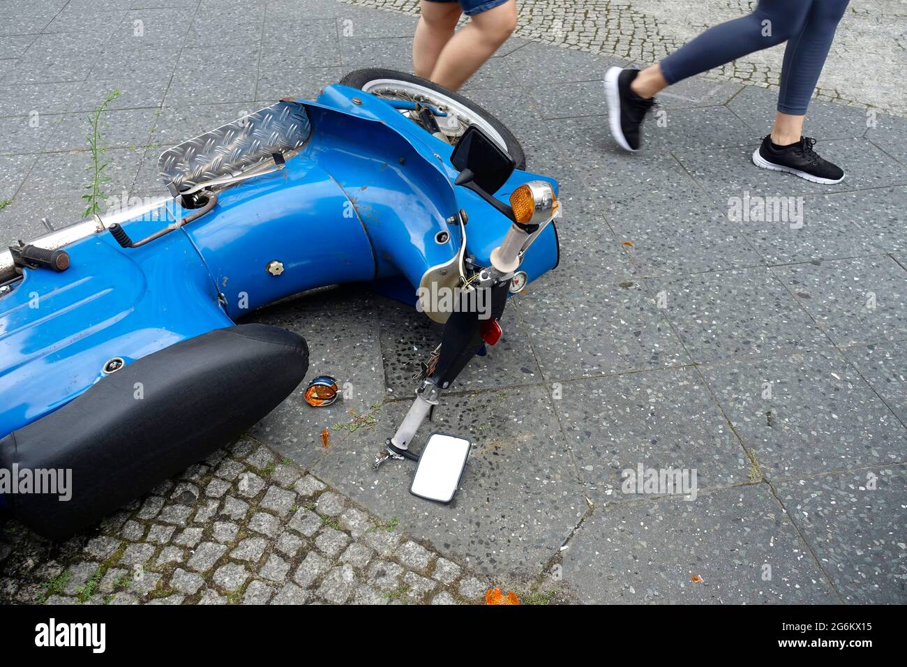 Accident with an old moped Stock Photo Alamy