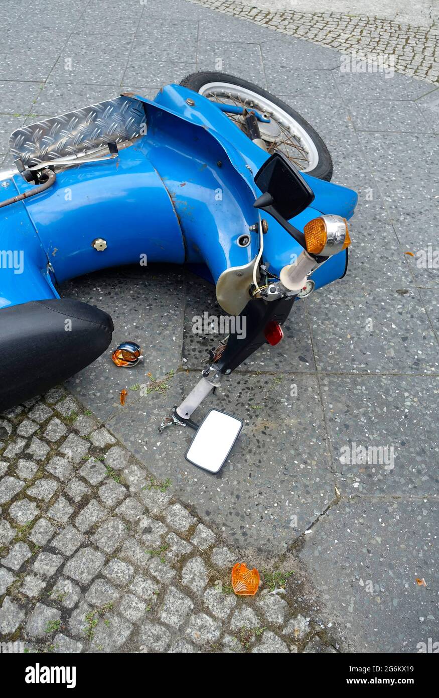 Accident with an old moped Stock Photo Alamy