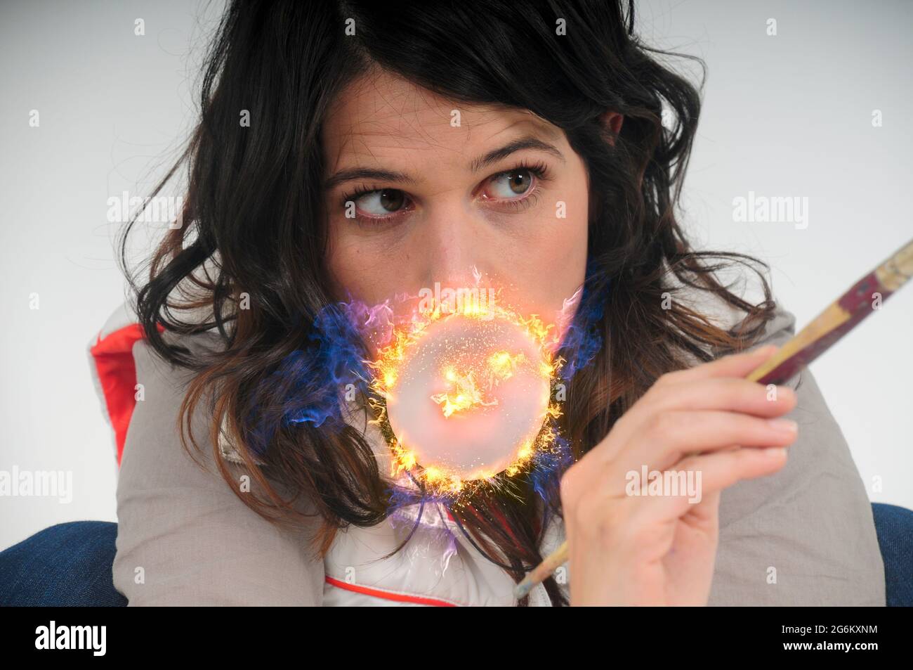 Woman blowing a bubble with bubblegum hi-res stock photography and ...