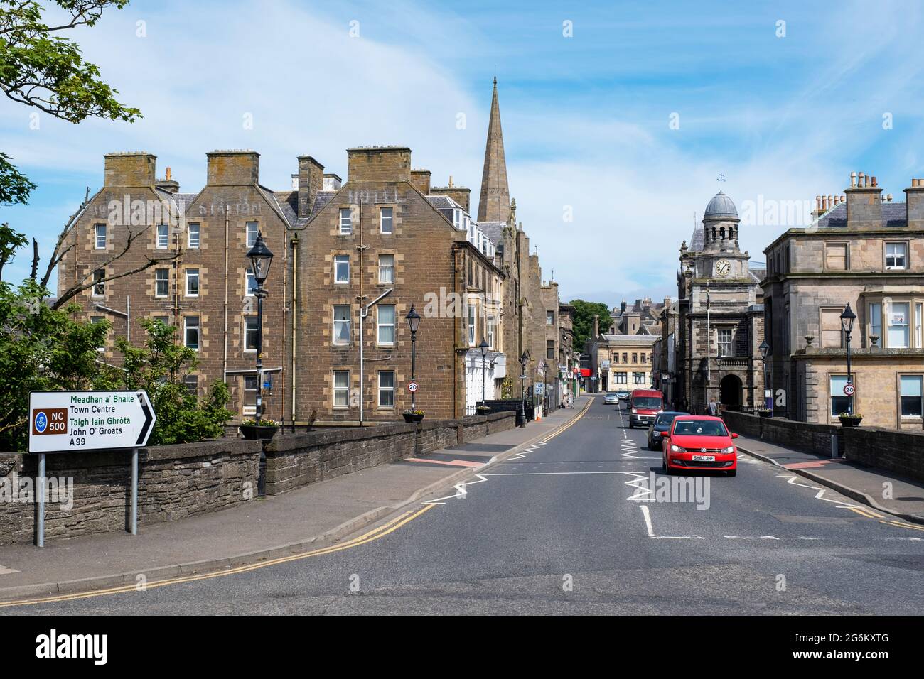 North Coast 500 route looking north along Bridge street, Wick, Caithness, Scotland Stock Photo
