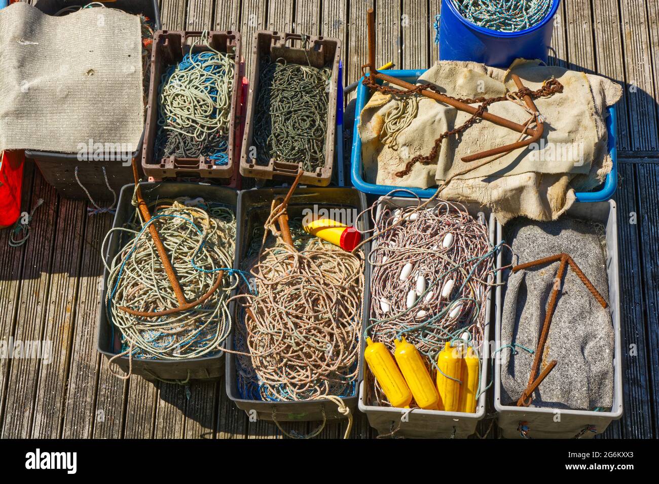 Commercial fishing gear at Marina, Brighton, East Sussex, England Stock Photo